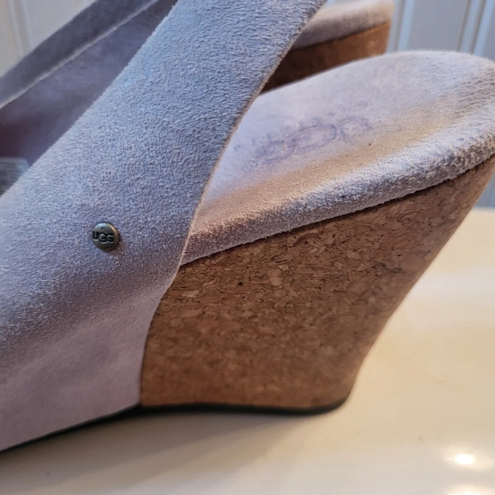 UGG Hazel Blush Pink Suede Sling Back Cork Wedge Sandals Size 9 - Picture 10 of 10